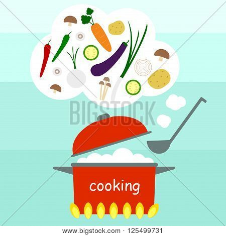 cook cooking vegetable soup with pot gas stoove