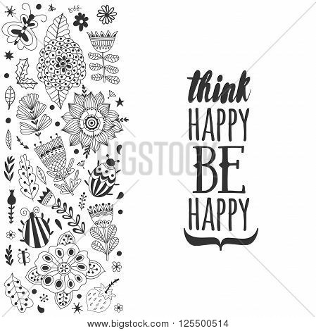 Floral card design, flowers and leaf doodle elements. Illustration made of flowers and herbs. Vector decorative invitation. Spring elements. Floral doodles.
