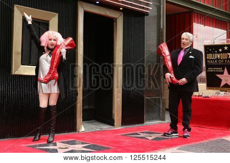 LOS ANGELES - APR 11:  Cyndi Lauper, Harvey Fierstein at the Harvey Fierstein and Cyndi Lauper Hollywood Walk of Fame Ceremony at the Pantages Theater on April 11, 2016 in Los Angeles, CA