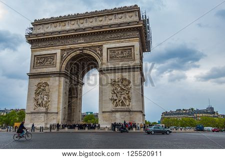 Paris France 20 April 2014 The Arc de Triomphe is one of the most famous monuments in Paris