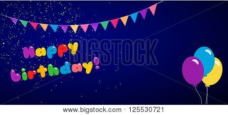 Vector illustration of holiday banners with flags and balloons. Happy Birthday Greeting Card. garland