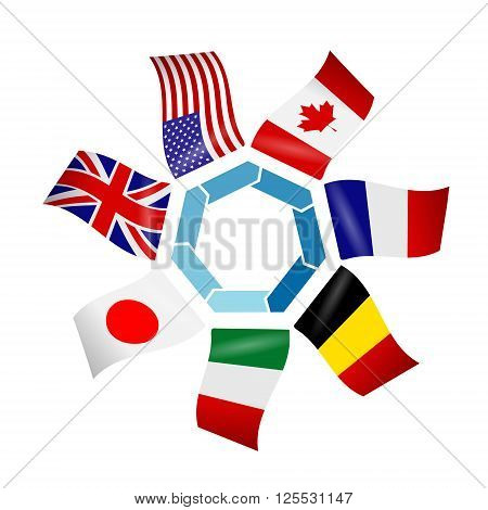 Circle of flags of countries of the Group of seven.