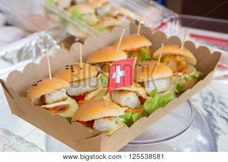 close up mini hamburger on the plate
