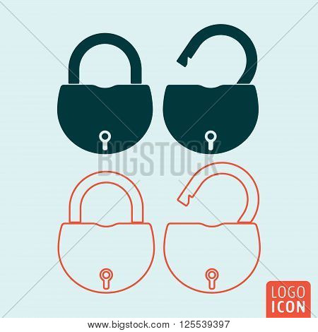 Lock icon. Padlock icon. Padlock symbol. Padlock open icon isolated. Padlock closed icon isolated. Vector illustration