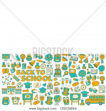 Back to School doodle set. Supplies for Sport Art Reading Science Geography Biology Physics Mathematics Astronomy Chemistry