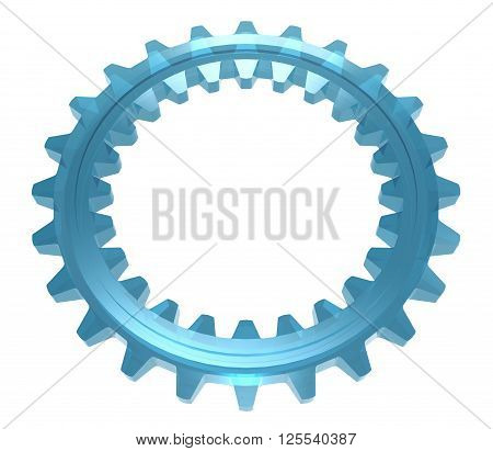 Two-sided Blue Glass Cogwheel On White Background 3D illustration
