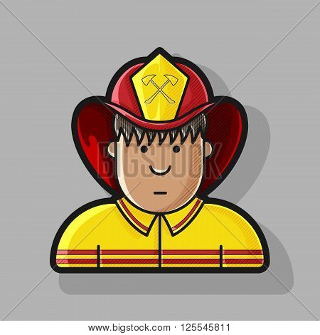 contour icon firefighter in a yellow form and a red cap