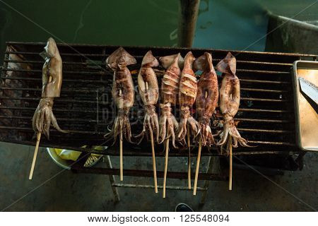 Fresh seafood at fish market near Bangkok, in Thailand