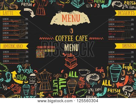 Vecor Bistro restaurant menu design with hand drawn lettering on dark color
