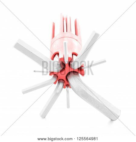 Hexagonal wrench metal tool for industry isolated on white background