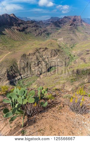 View From Degollada de las Yeguas Viewpoint On The Barranco de Fataga - Gran Canaria Canary Islands Spain
