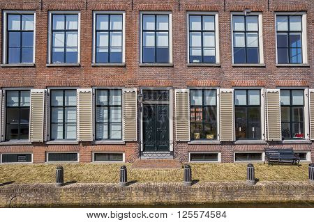 Front of an old house in historical city Hindeloopen Netherlands