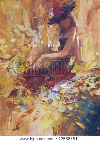 lovely woman handmade oil painting on canvas