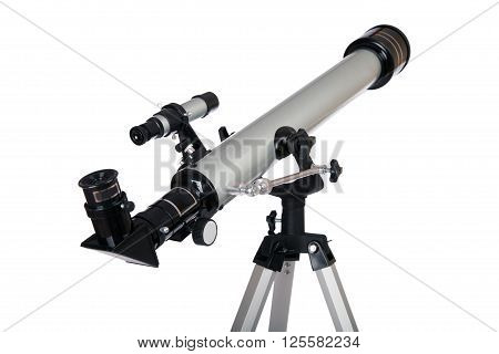 Modern telescope isolated on a white background. Telescope on tripod