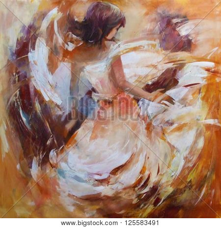 lovely woman handmade oil painting on canvas