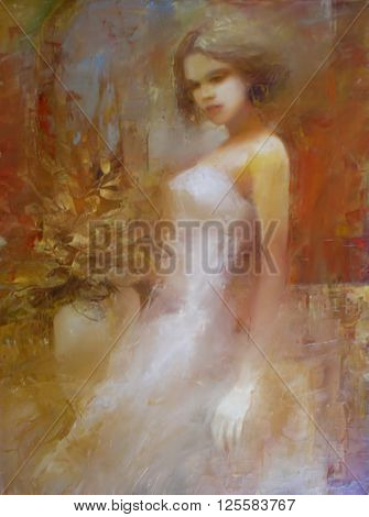 lovely woman handmade oil painting on canvas