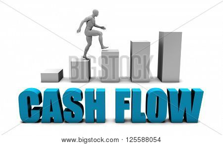 Cash flow 3D Concept  in Blue with Bar Chart Graph 3D Illustration Render