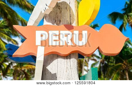 Peru signpost with palm trees