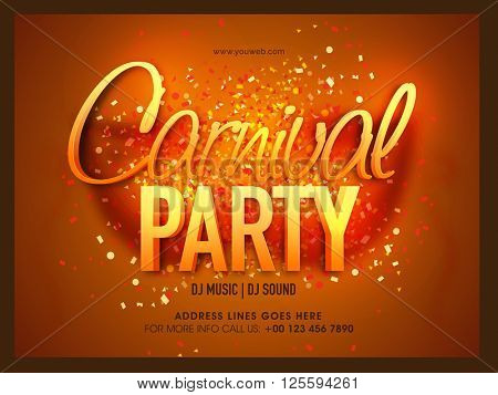 Glossy 3D Carnival Party lettering design, Masquerade Party, Night Party Poster, Dance Party Flyer, Musical Party Banner, Carnival Invitation.
