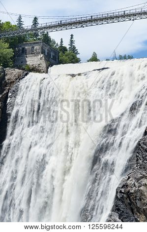 Pedestrian suspension bridge over 275-foot Montmorency Falls