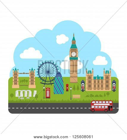 Illustration London, England. Urban Background. Concept of Travel and Tourism Banner - Vector