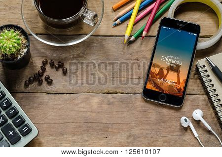 CHIANGMAI THAILAND -MARCH 312016: Lazada apps showing on iphone 6s.Lazada Group is a privately owned e-commerce company headquartered in Singapore that was founded by Rocket Internet in 2011