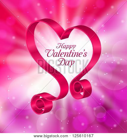 Illustration Looping Pink Ribbon in Form Heart for Happy Valentines Day on Lighten Background - Vector
