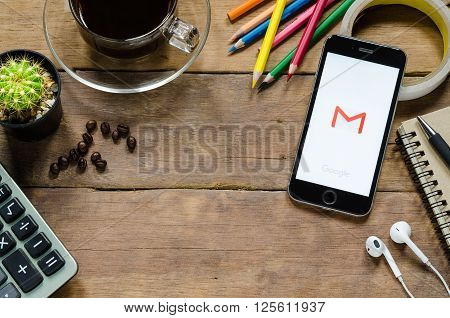 CHIANGMAI THAILAND - APRIL 32016: Google mail apps showing on iphone 6s.Gmail is a free e-mail service provided by Google