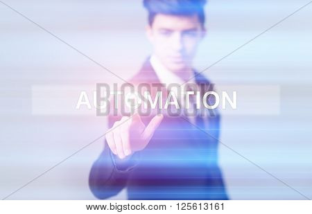 businessman pressing button on virtual screens with hexagons and transparent honeycomb