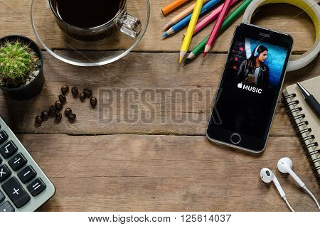 CHIANGMAI THAILAND - APRIL 10 2016: Apple music apps showing on iphone 6s.Apple Music is the new iTunes-based music streaming service that arrived on iPhone