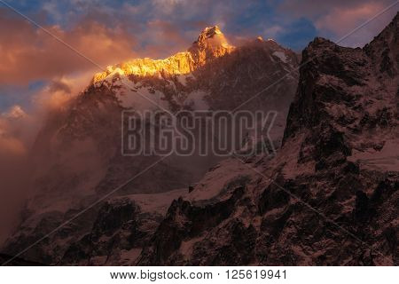 Scenic view of Jannu peak, Kanchenjunga Region, Himalayas, Nepal.