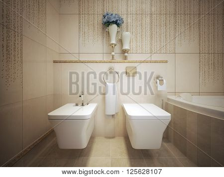 Classic style WC with bidet. 3d render
