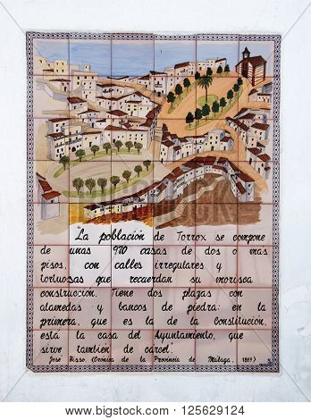 Ceramic village information sign Torrox Malaga Province Andalucia Spain Western Europe.