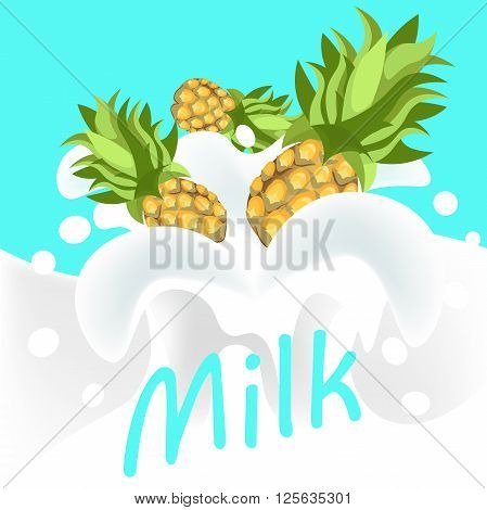 Pine apple in milk yoghurt with word milk
