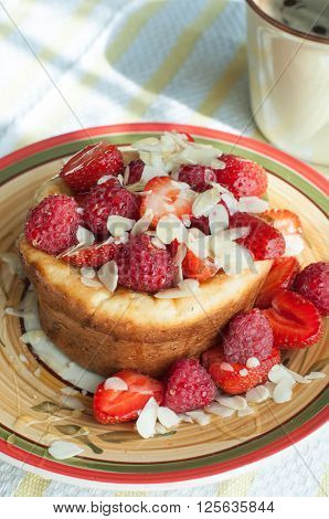 Curd Pudding With Berries Honey And Almonds