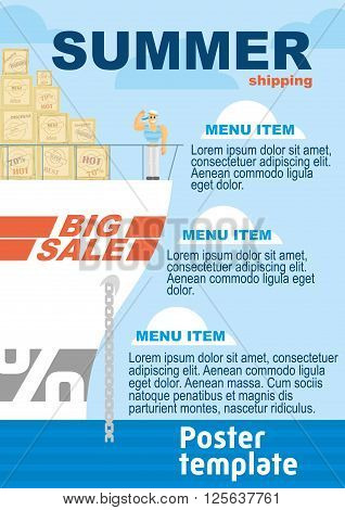 Big sale, discound. Logistic concept flat banners set of maritime rail. business brochure flyer design layout template in A4 size