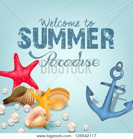 Illustration of Marine life elements. Summer paradise