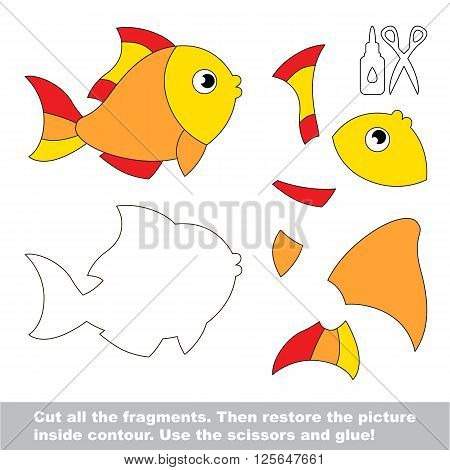Use scissors and glue and restore the picture inside the contour. Paper game for kids. Simple kid application with Gold Fish