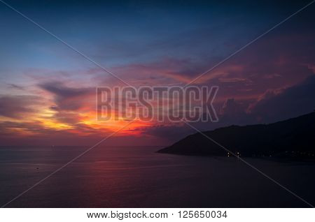 Sunset at the wind turbine viewpoint in Phuket Thailand