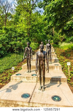 Prague, Czech Republic - May 2, 2014: Memorial to the Victims of Communism in Prague. It was unveiled on the 22 May 2002, twelve years after the fall of communism.