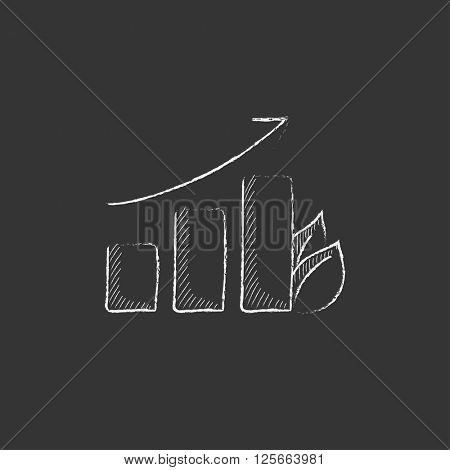 Bar graph with leaf. Drawn in chalk icon.