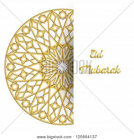 Illustration of Eid Mubarak greeting card with round ornate moroccam ornament