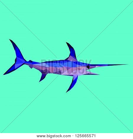 colorful vector illustration of low poly swordfish