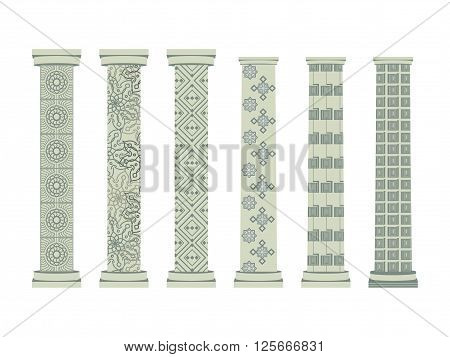 Column. Doric, Roman Style. Set Of Columns. Vector Illustration.