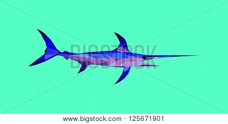colorful vector illustration of low poly swordfish
