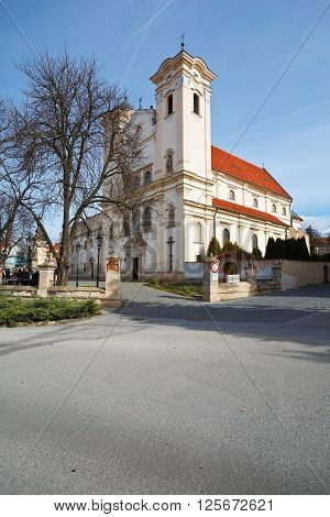 Church in historic city center of Presov in eastern Slovakia.