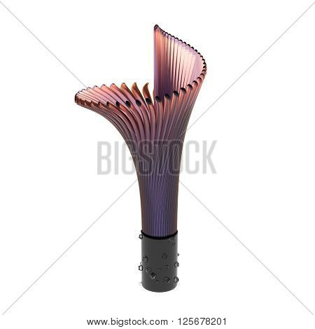 Empty red glass vase in the form of lily bud isolated on white background with crystals. 3D rendering