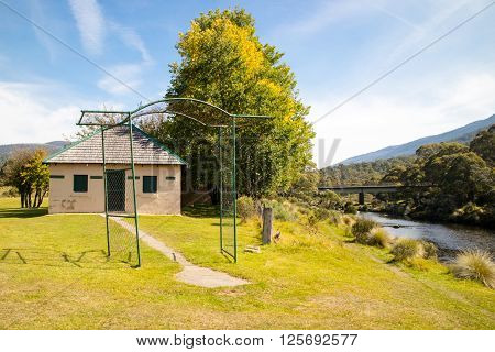 The historic buildings of Bullocks Hut in Lake Crackenback, New South Wales, Australia