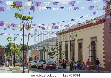 OAXACA MEXICO-MARCH 21, 2016: Street view in Oaxaca Mexico on March 21 2016. Oaxaca is the capital and largest city of the Mexican state of the same name.