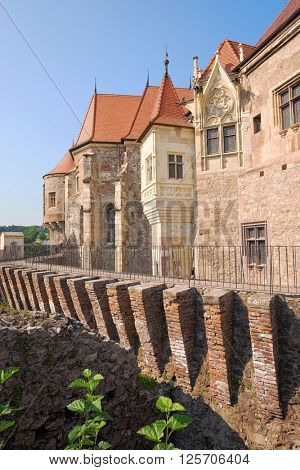 HUNEDOARA, ROMANIA - AUGUST 13, 2015: medieval Corvin Castle in Hunedoara is built in Renaissance-Gothic style and it is one of the largest castles in Europe 